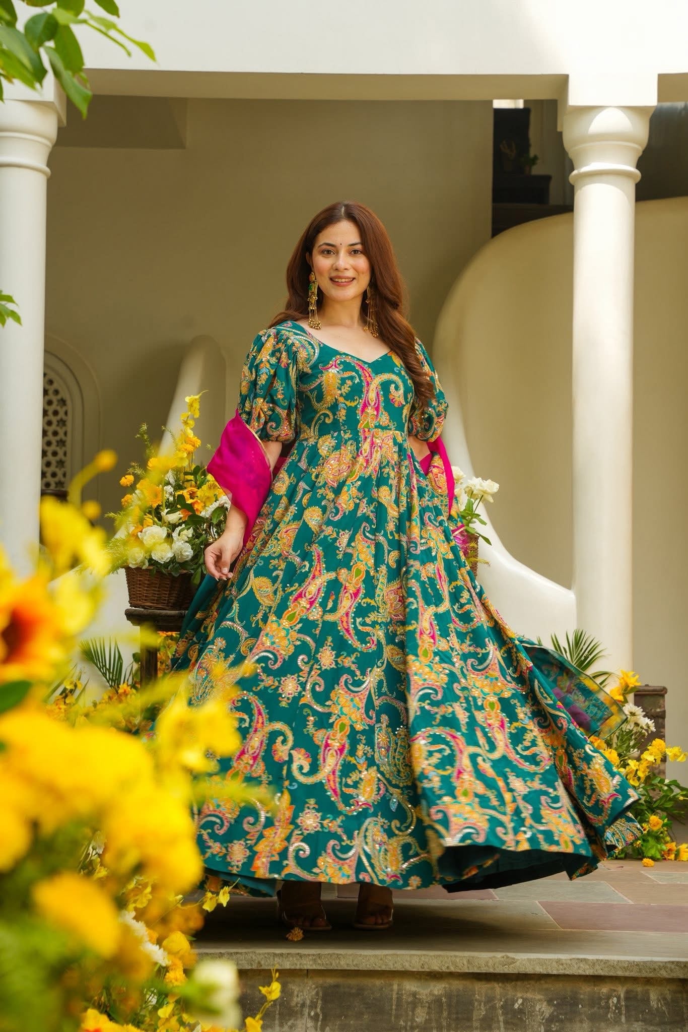 Qamrina Multicolored Embroidered Heavy Maxi Set