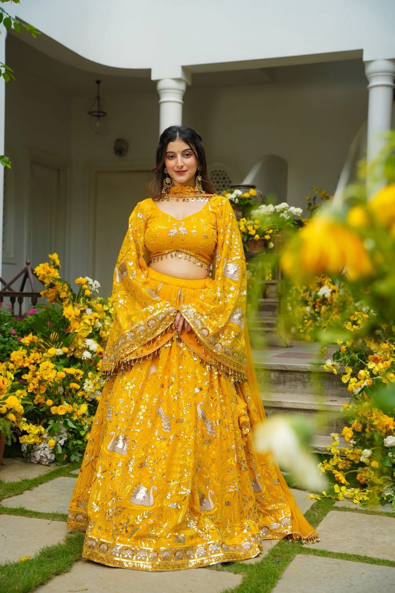 Nitara Marigold Heavy Embroidered Lehenga Set
