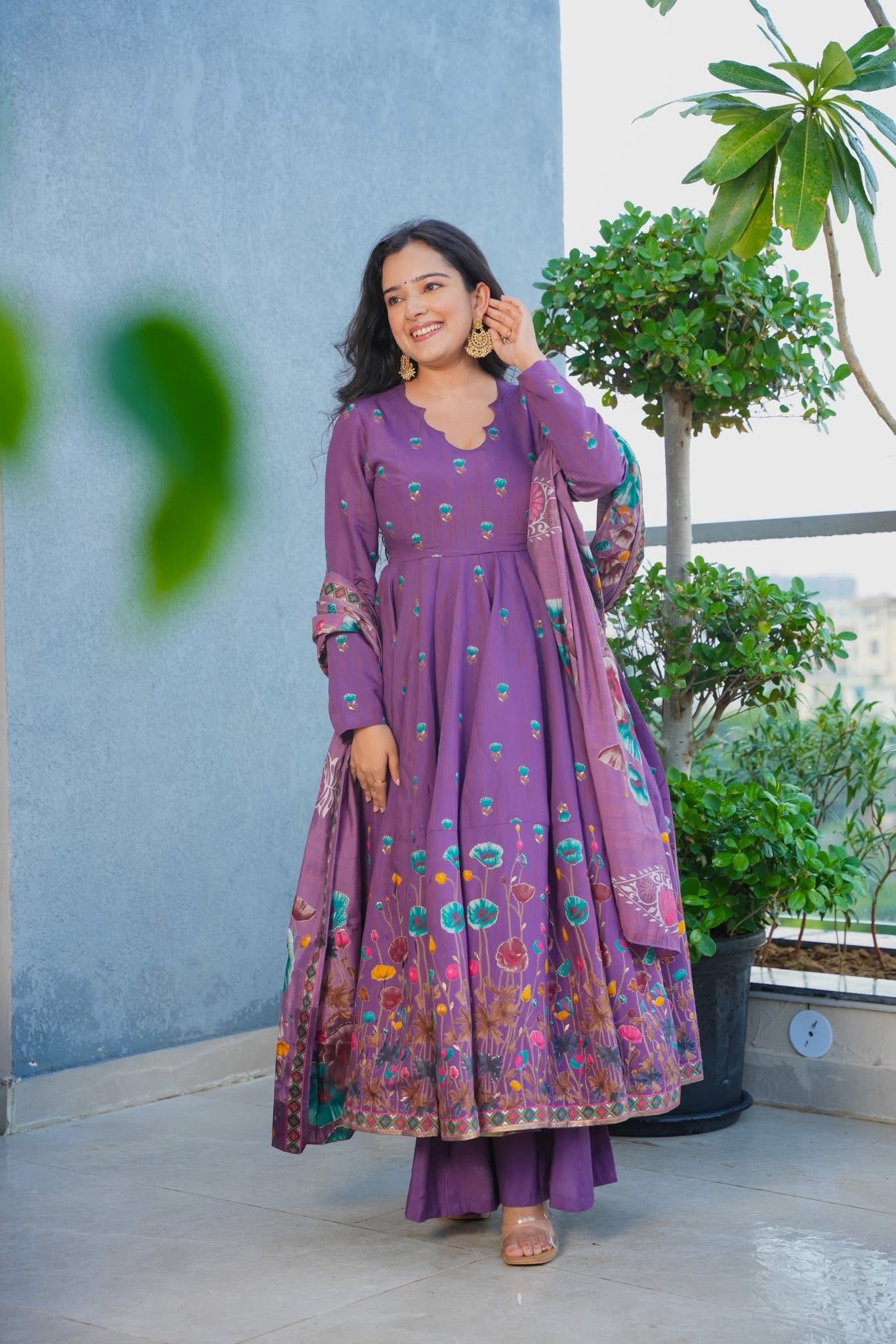 Tulip Canvas Muslin Anarkali Suit Set