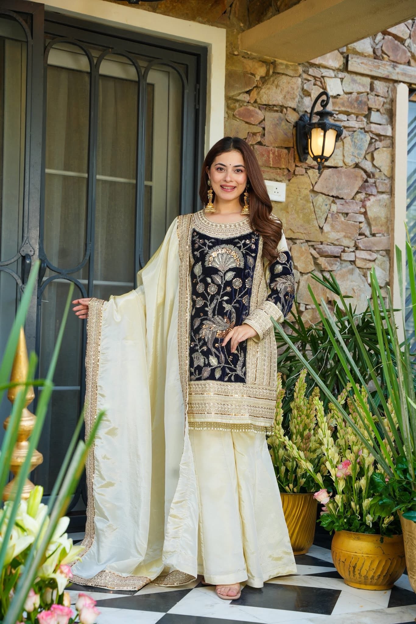 Mizaal Royal Velvet Cosmos Sharara Set