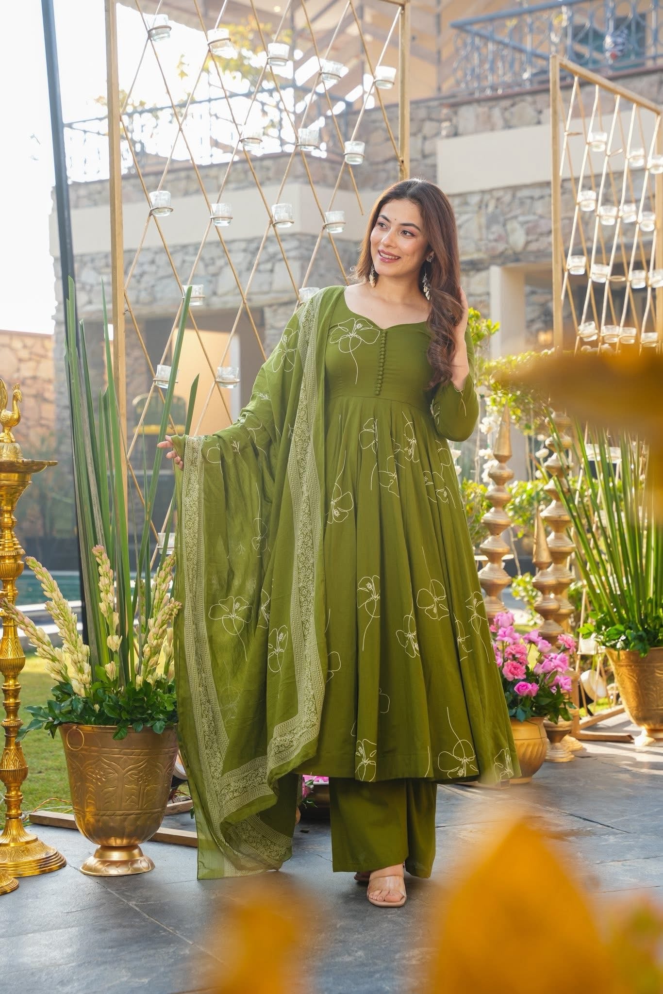 Clover Glow Green Anarkali Suit Set