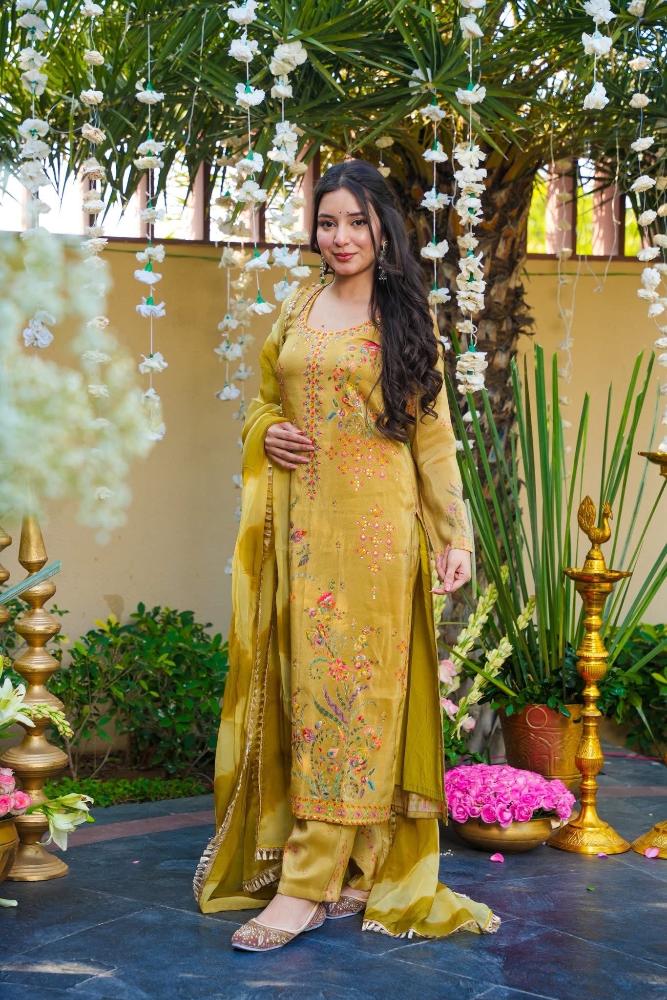 Hiranya Yellow Cosmos Wedding Kurta Set