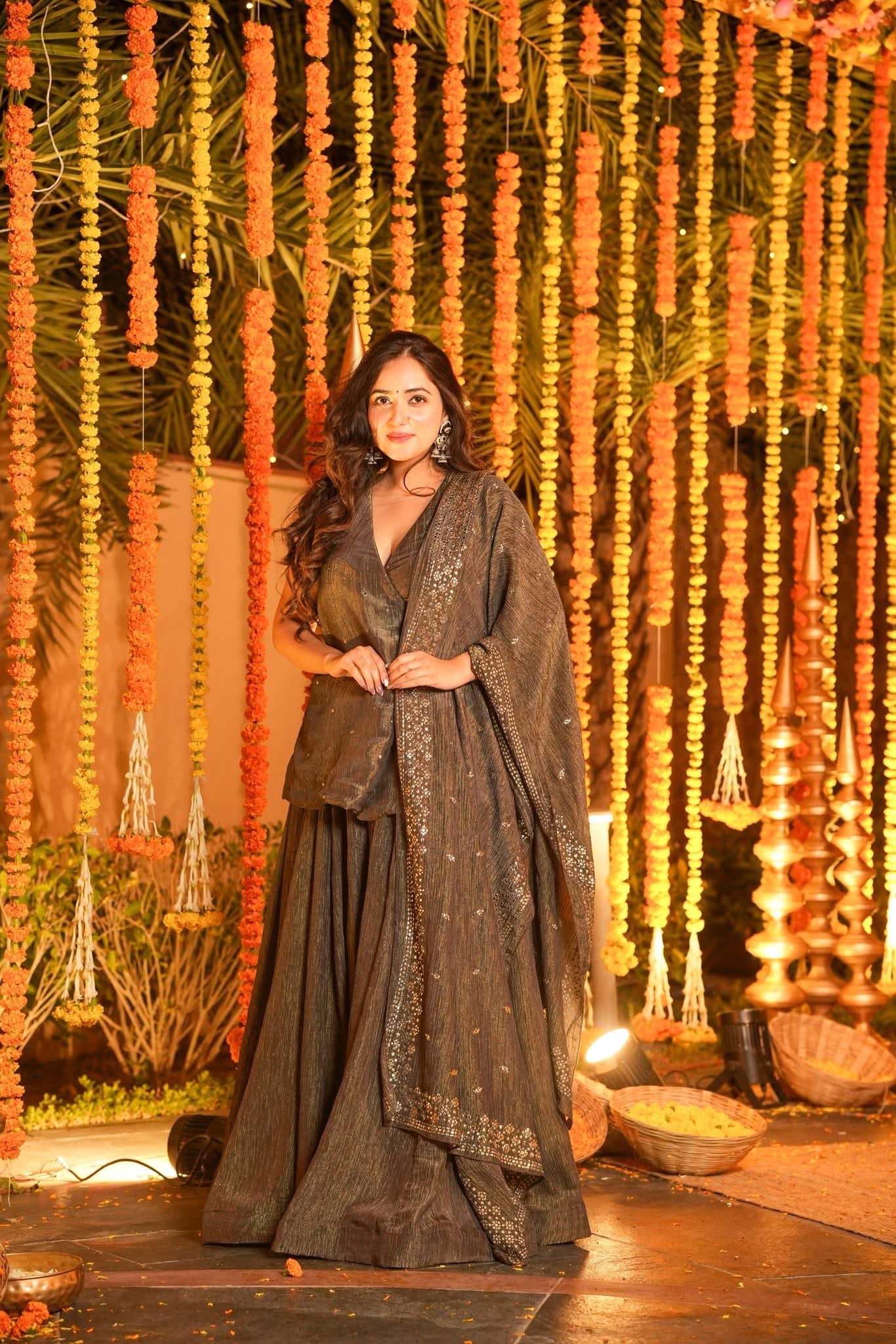 Earthy Crushed Cosmos Angarakha Kurta Set