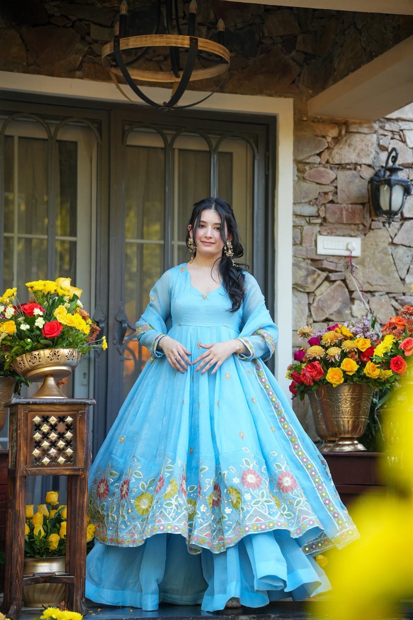 Skywash Organza Anarkali Suit Set