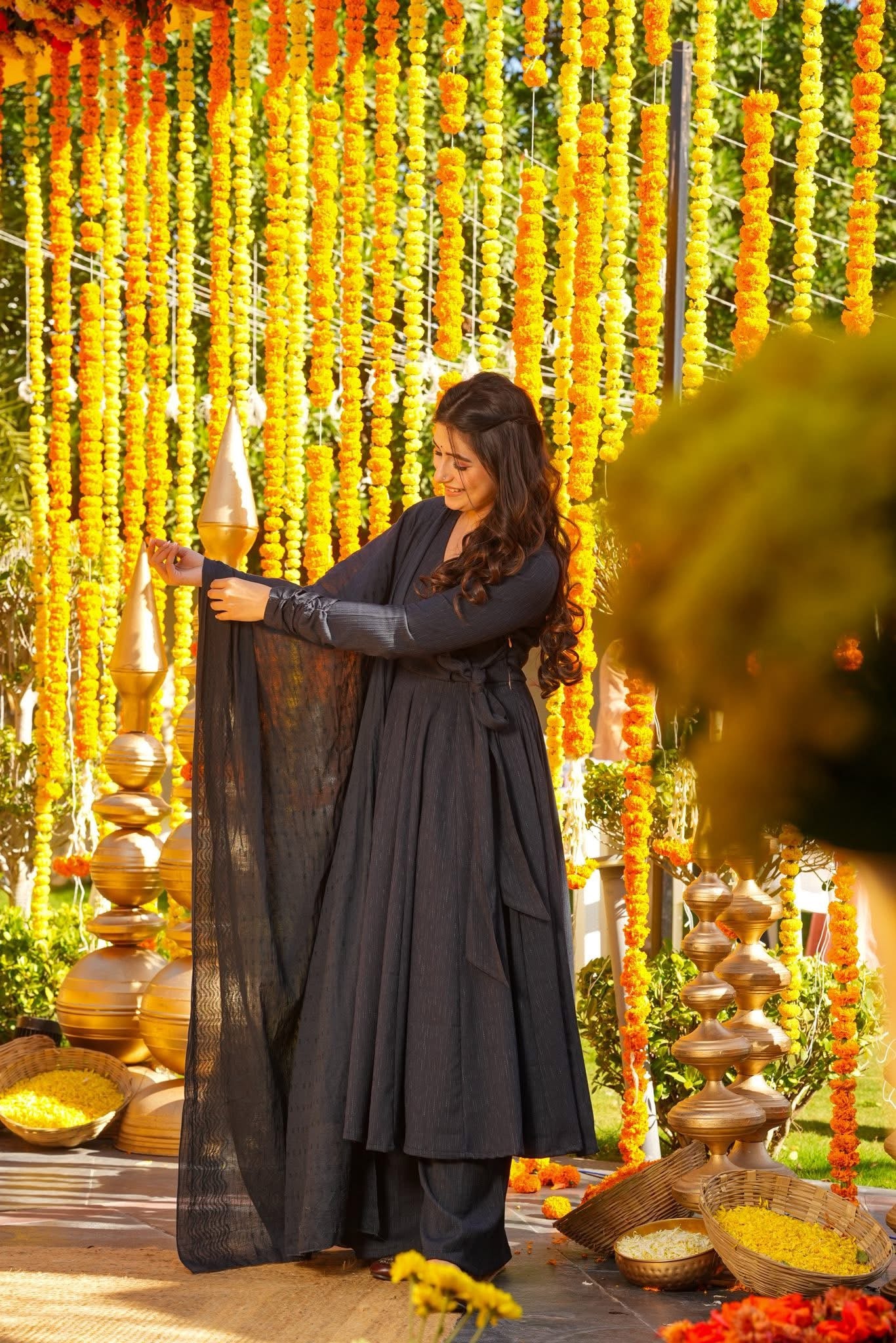 Nightwell Black Cotton Anarkali Suit Set