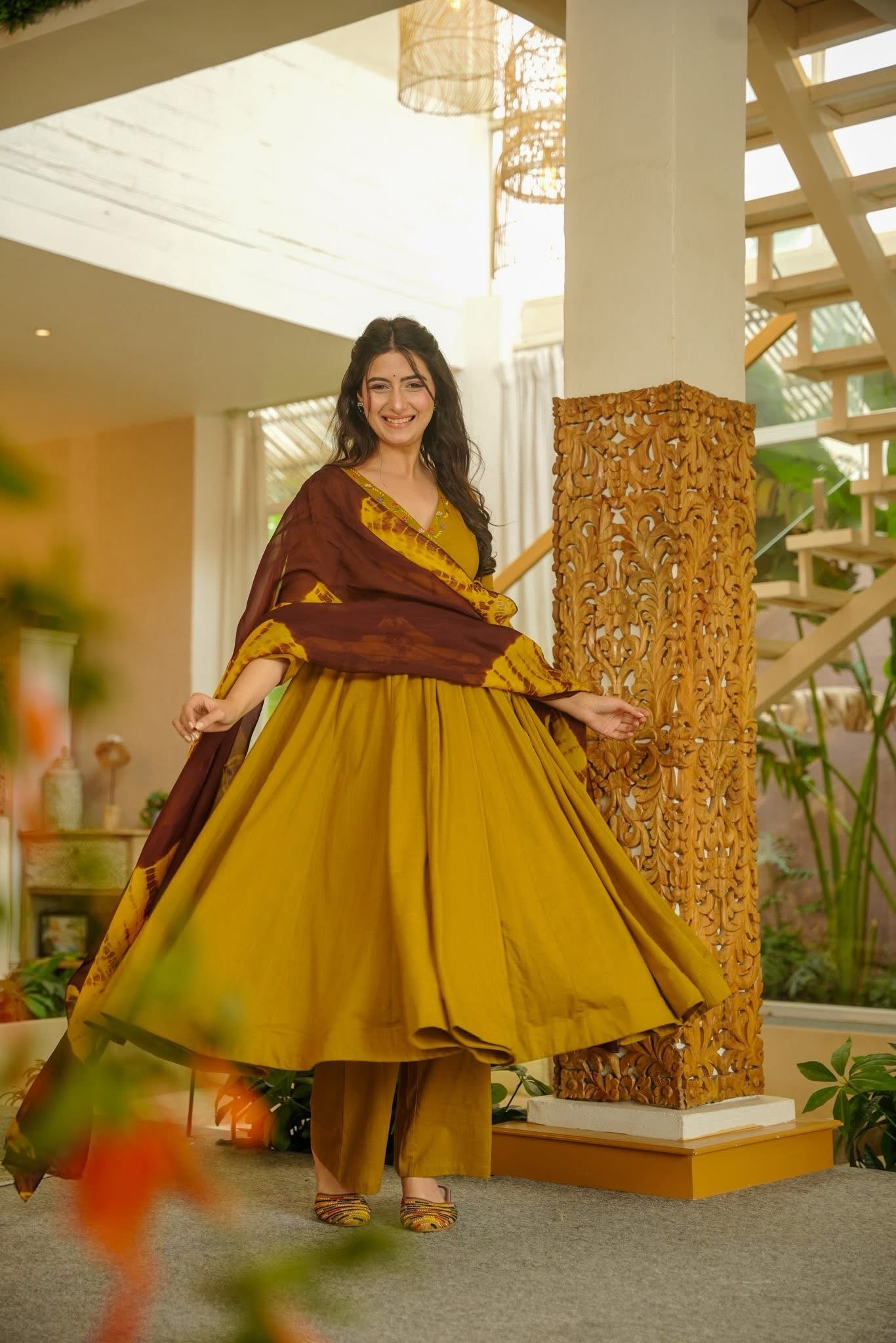 Leisha Mustard Anarkali Suit Set