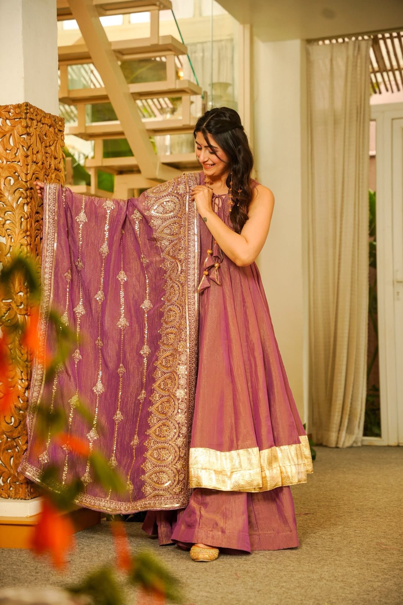 Shrilakshya Purple Crushed Cosmos Suit Set