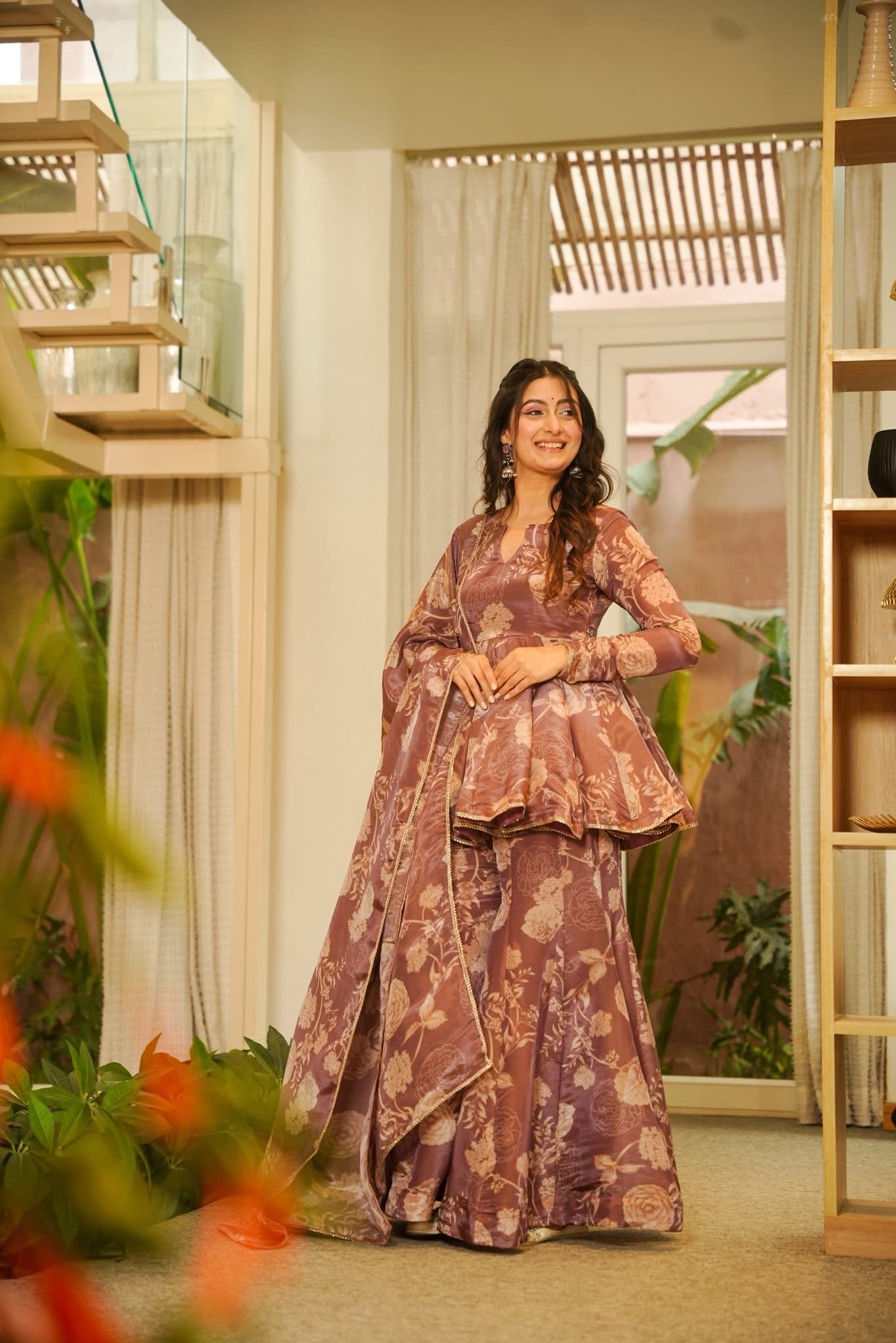 Utsavi Brown Cosmos Sharara Set