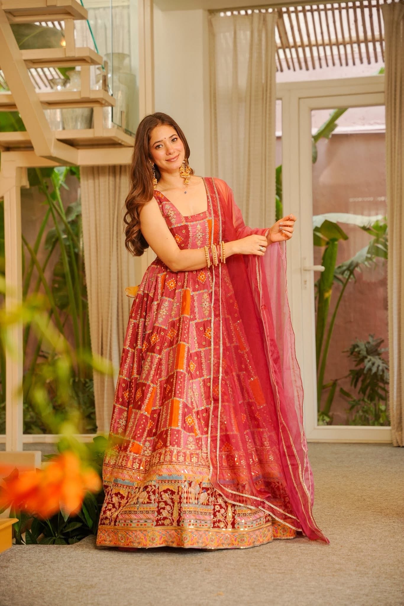 Aroosa Pink Wedding Wear Maxi Set