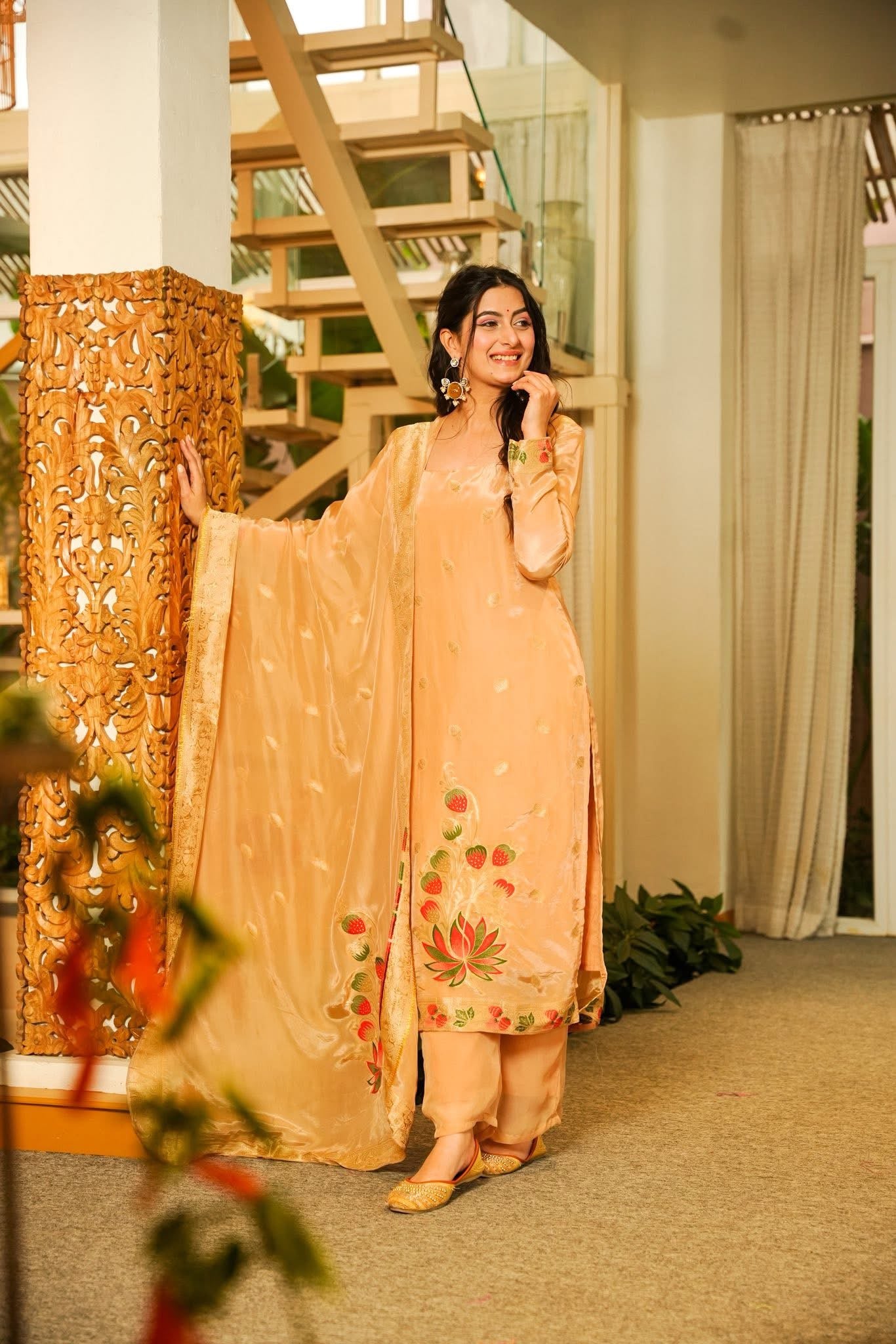 Jaladhi Lotus Printed Silk Kurta Set