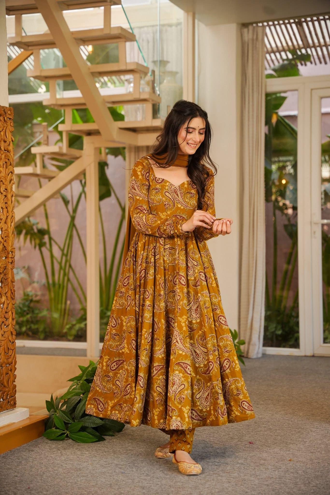 Pragati Printed Cotton Anarkali Suit Set
