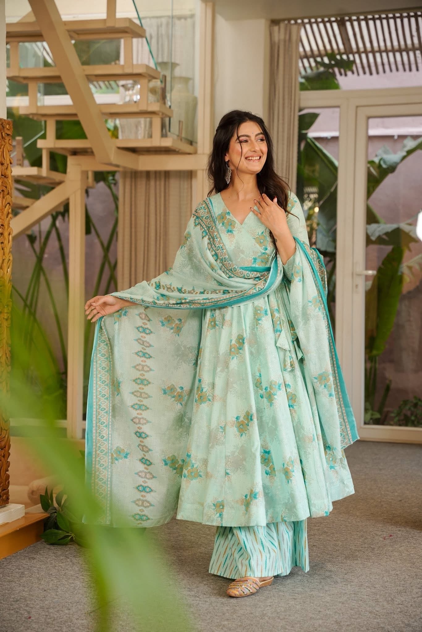 Eshal Pastel Cotton Anarkali Suit Set