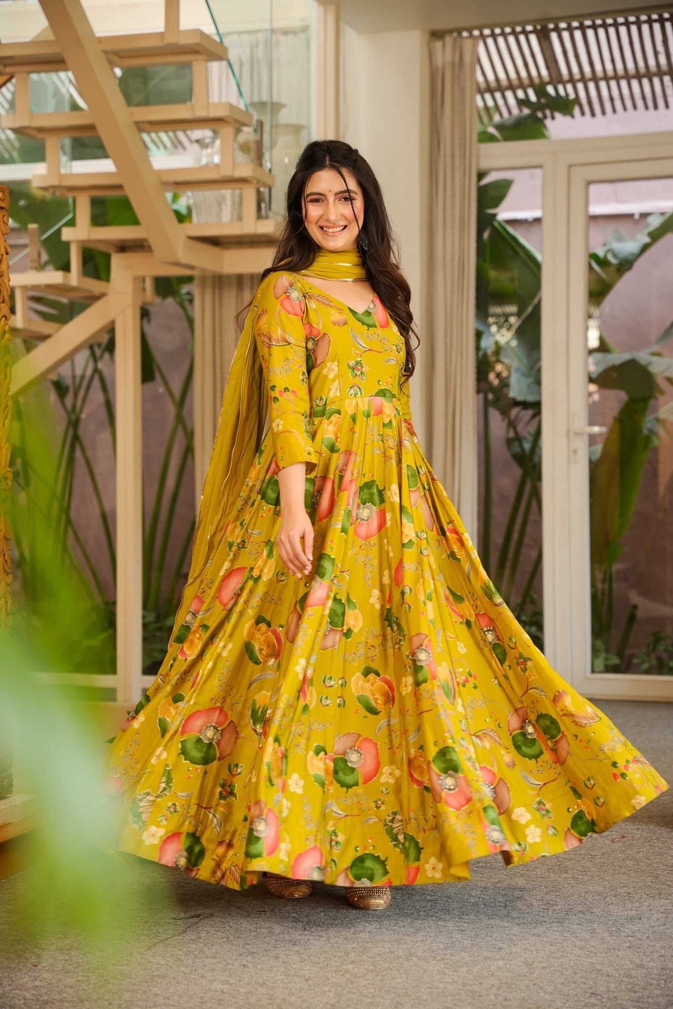 Antique Mustard Floral Maxi Set