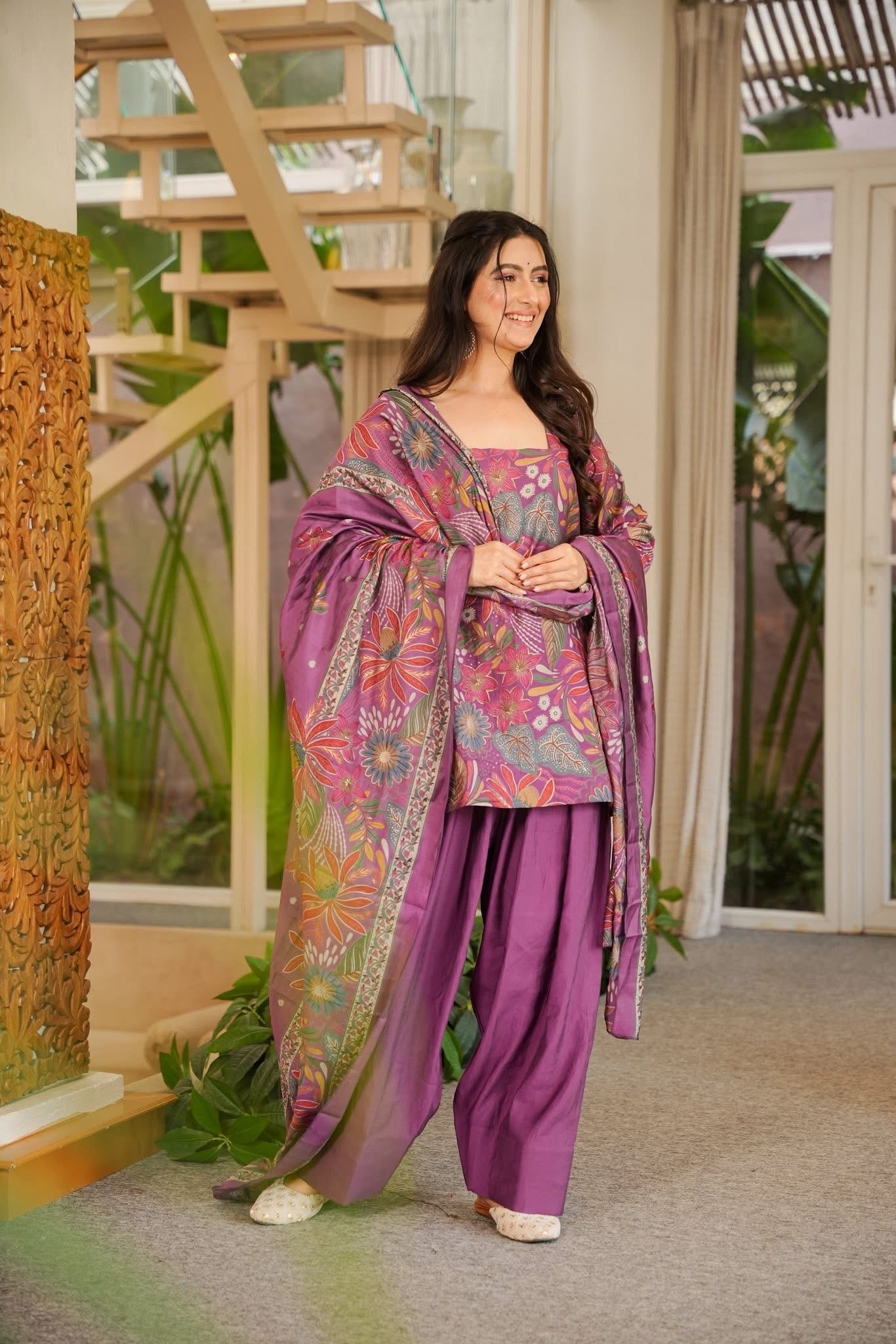 Rameen Purple Muslin Farshi Salwar Set