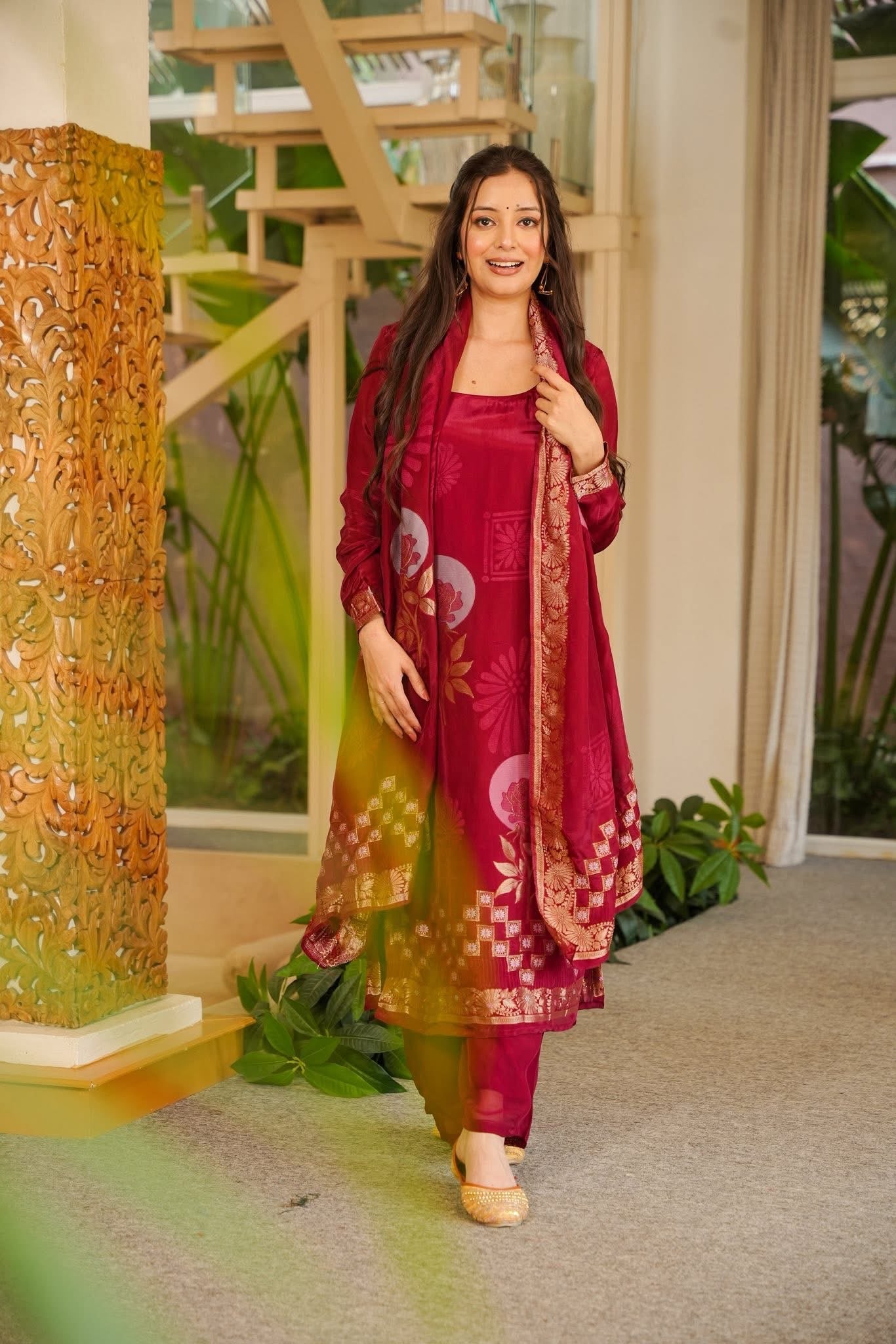 Ranjana Red Silk Kurta Set