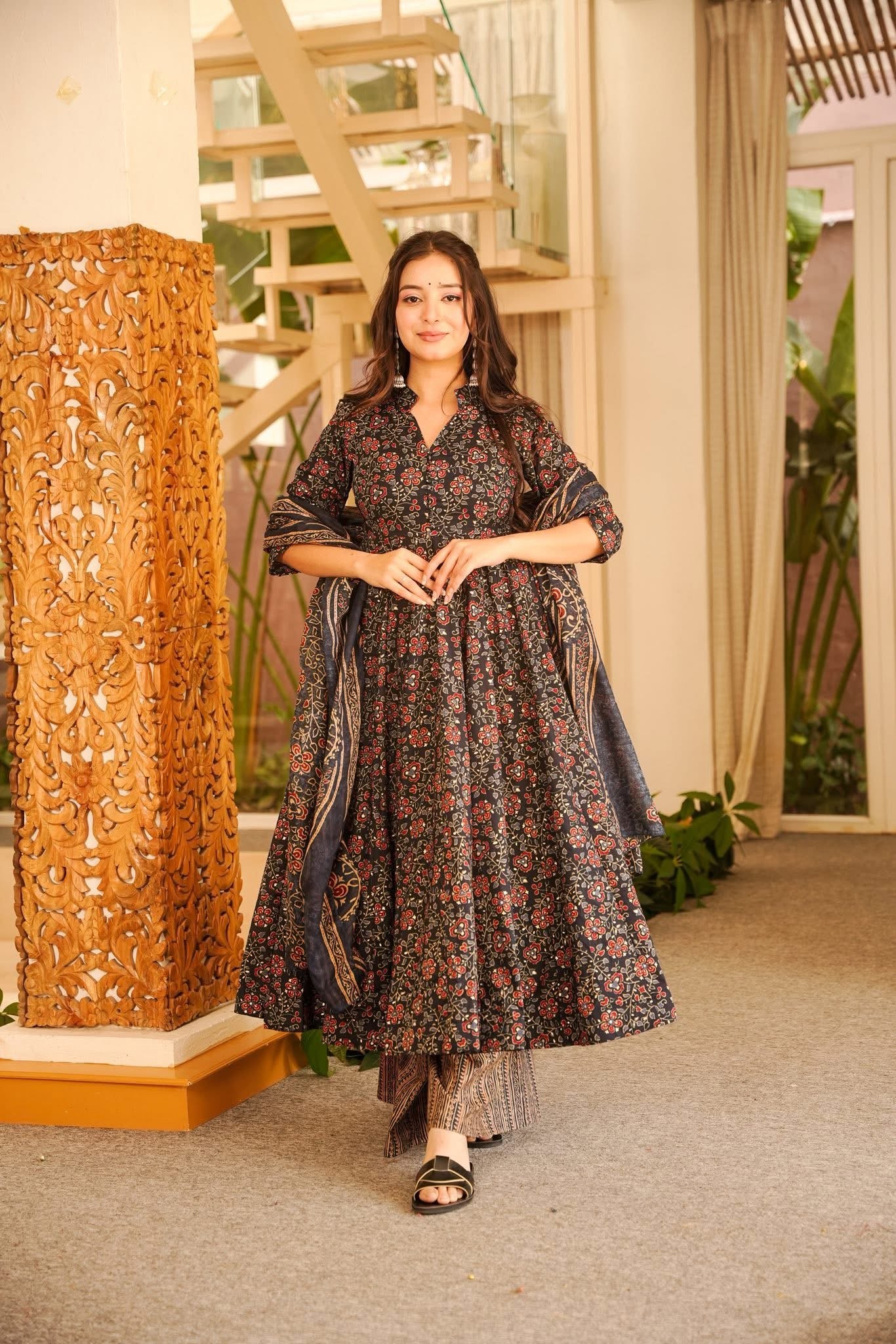 Charvitha Printed Cotton Anarkali Suit Set