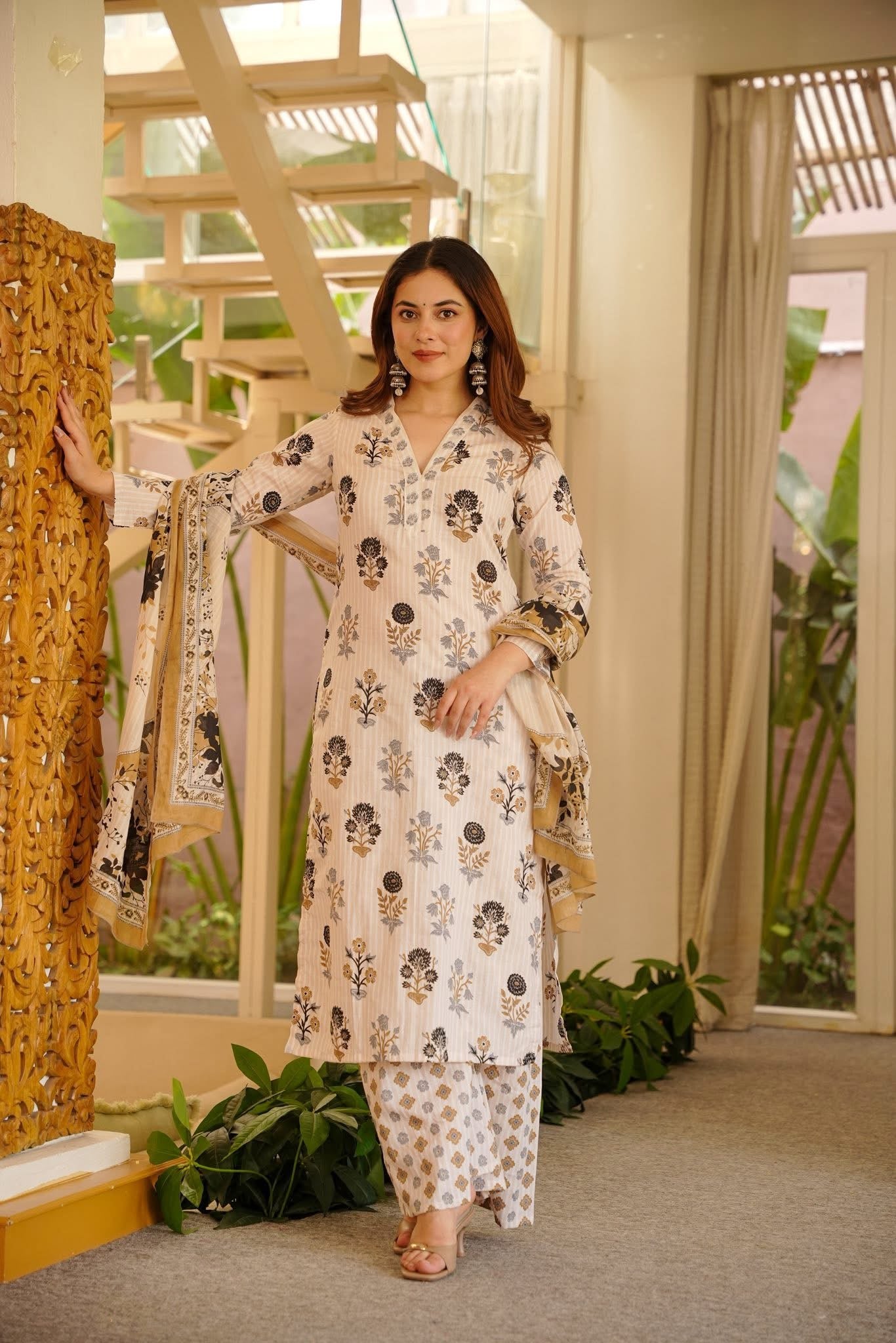 Kusha Printed Cotton Kurta Set