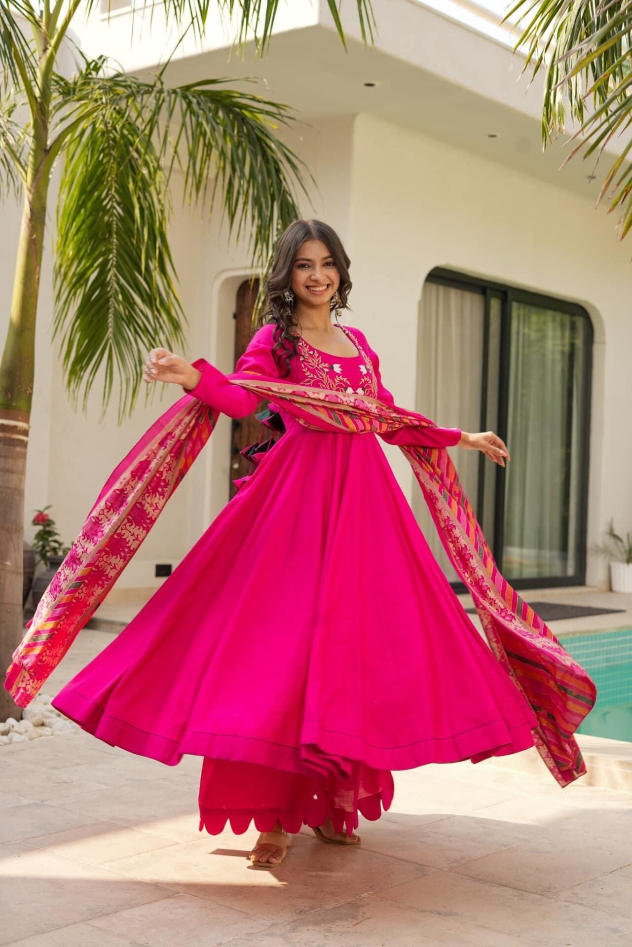radiant pink muslin suit without dupatta