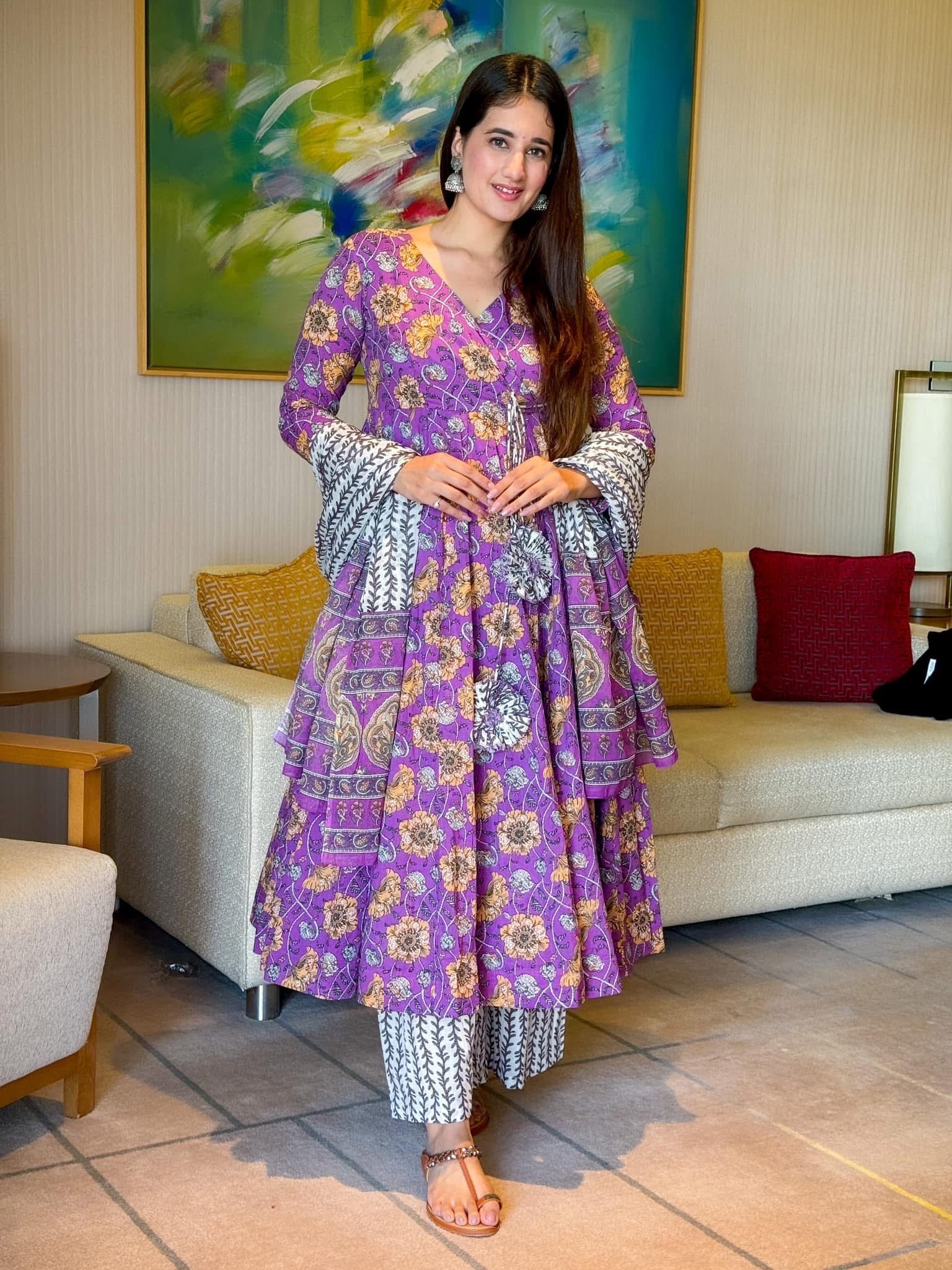 Kalki purple cotton suit set