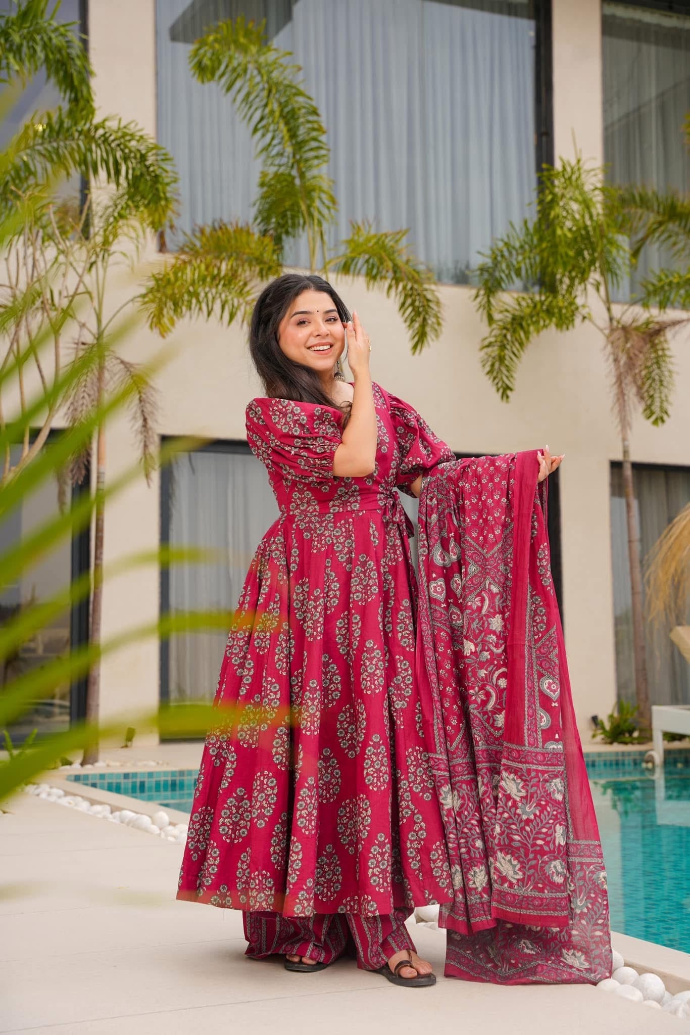 Burgundy Enchant Cotton Suit Set