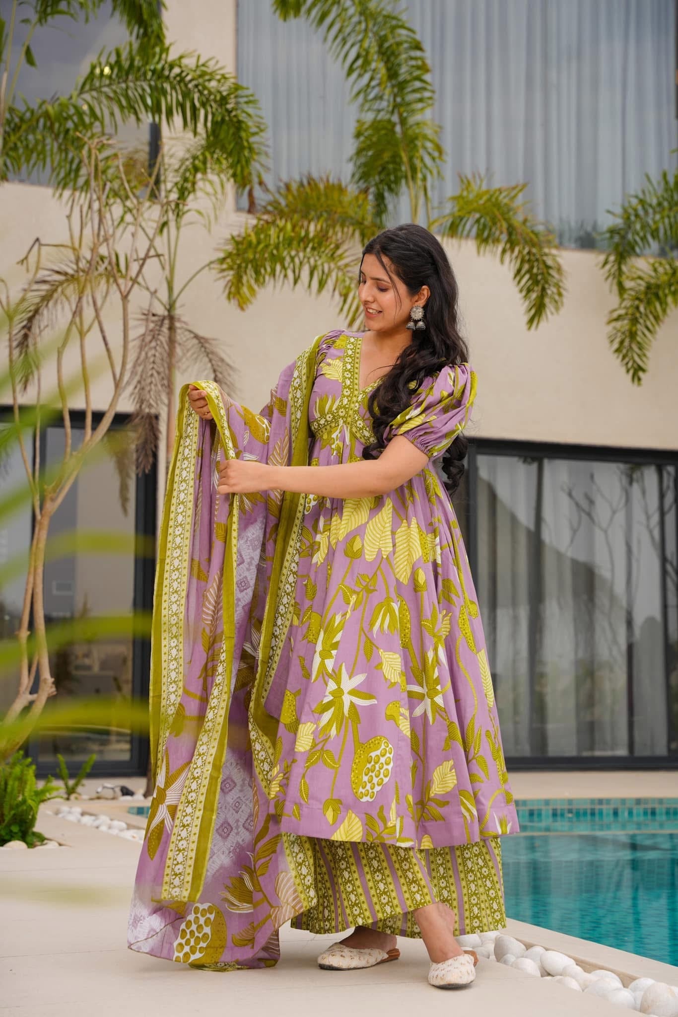 Blooming Olive Cotton Suit Set