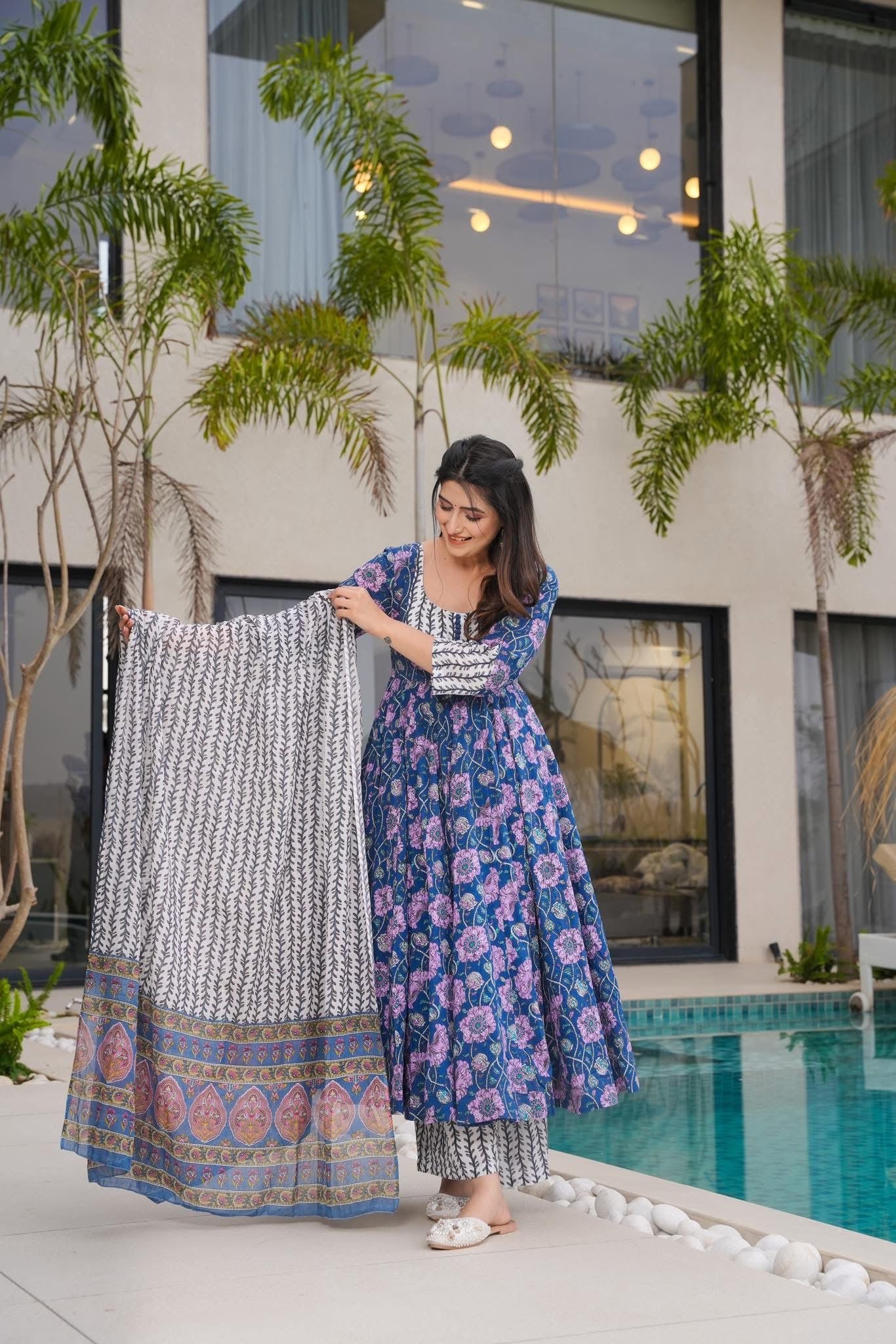 Navy Elegance Cotton Suit Set